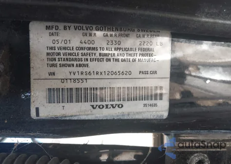 2001 Volvo S60 2.4 z USA, uszkodzony, nr VIN YV1RS61RX12065620